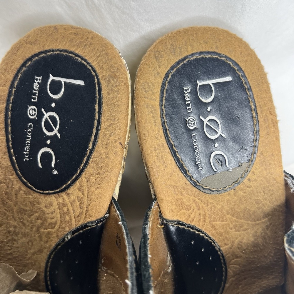 b.o.c Born Concept Black Leather Cut-Out Block Heel Mules Comfort Sz 8/39 - Picture 2 of 15